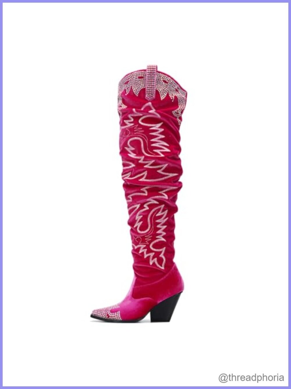 Rhinestone Embroidered Thigh High Wide Calf Pull On Over The Knee Boots Memory